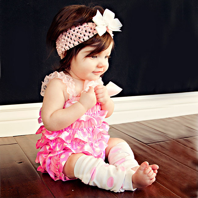 Shop Pink and White Polka Dot Romper Headband Bow 3piece Set Free
