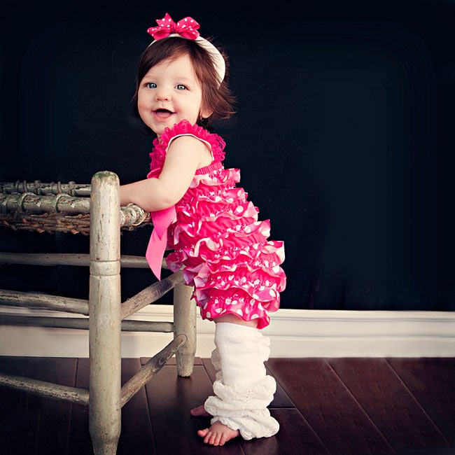 Shop Hot Pink and White Polka Dot Romper Headband Bow 3piece Set