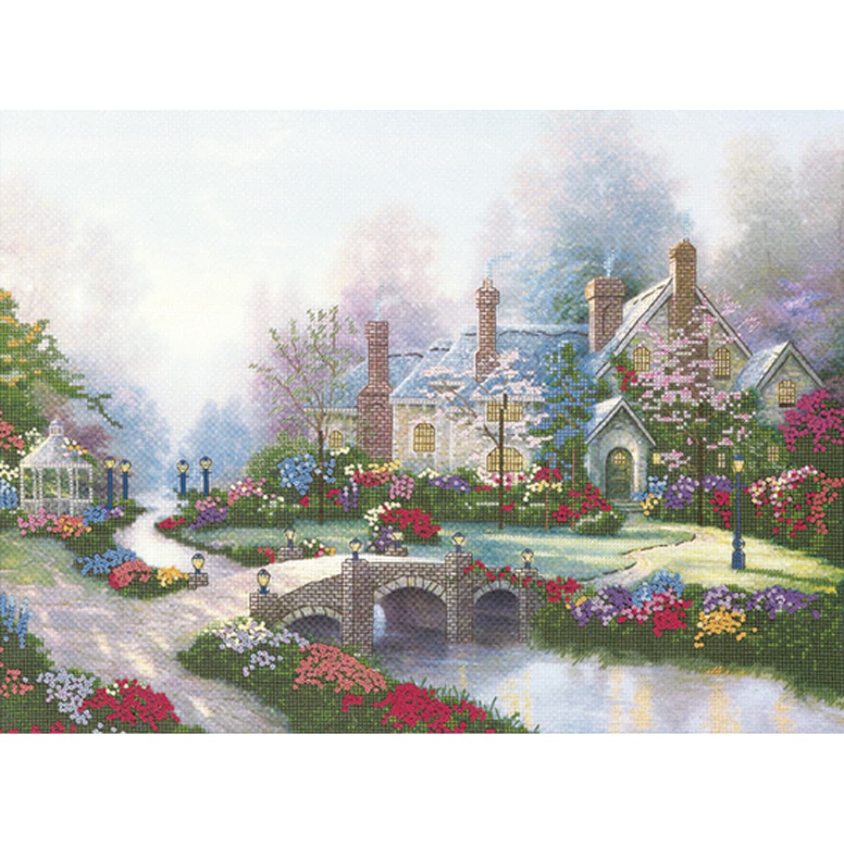 Thomas Kinkade Beyond Spring Gate Embellished Cross Stitch