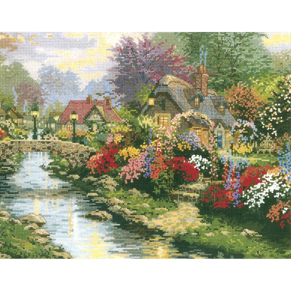 Thomas Kinkade Lamplight Bridge Embellished Cross Stitch Kit