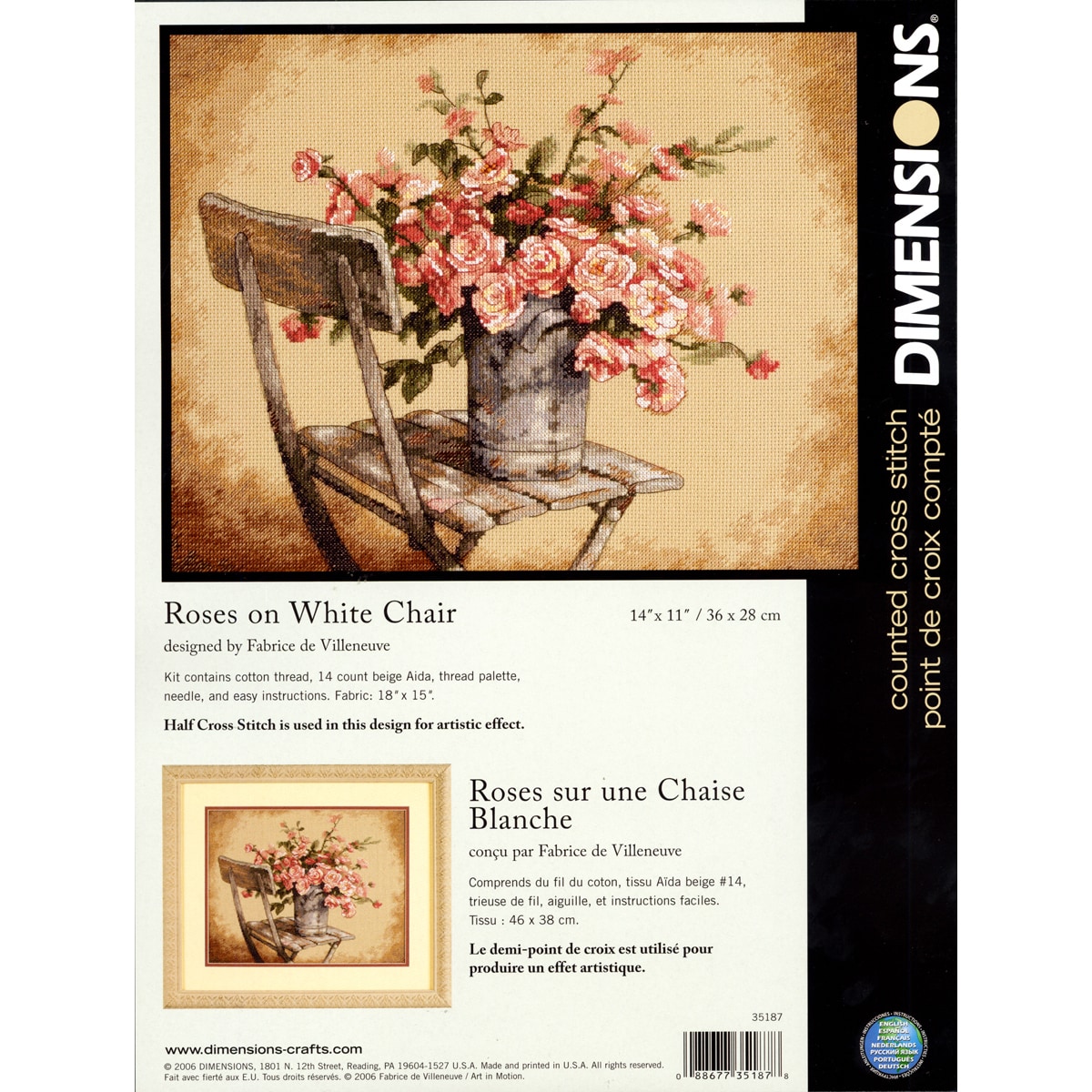 Roses On White Chair Counted Cross Stitch Kit 14x11