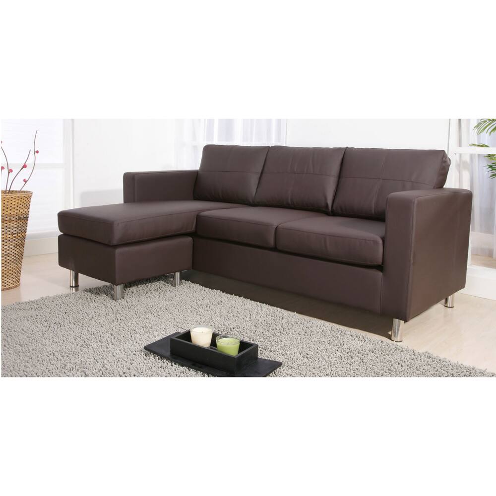 Furniture of America Exquisite Leather Bonded Interchangeable Sectional Sofa with Ottoman