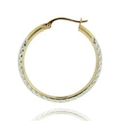 Mondevio Two tone Gold over Silver Diamond cut 20 mm Hoop Earrings Mondevio Sterling Silver Earrings