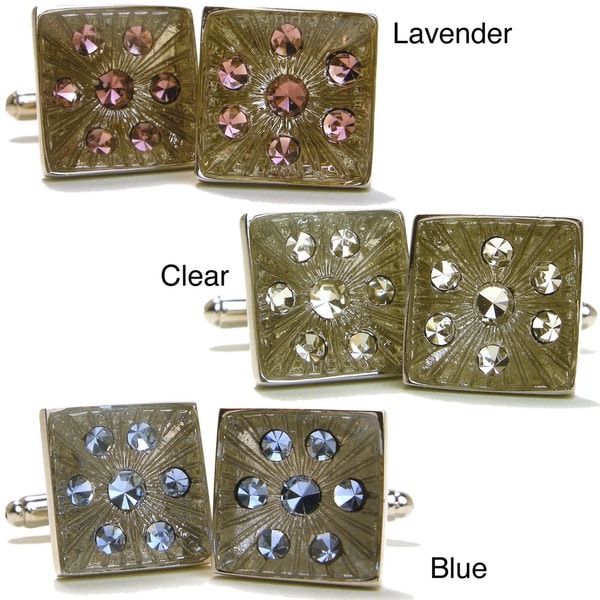 Rhodium Plated Crystal Cufflinks Cuff Links