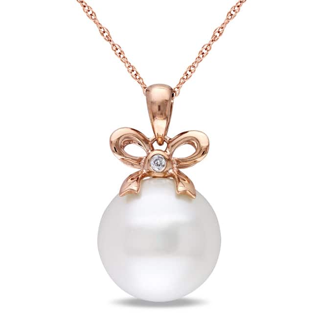 Miadora 10k Pink Gold Cultured Freshwater Pearl and Diamond Accent Pendant (G-H, I1-I2)