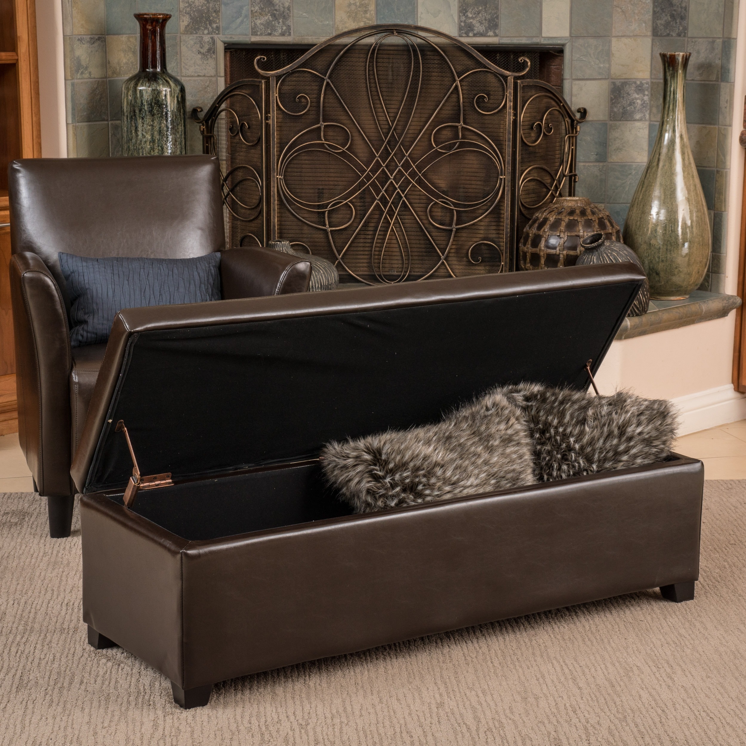 Christopher Knight Home Lucinda Brown Leather Storage Ottoman