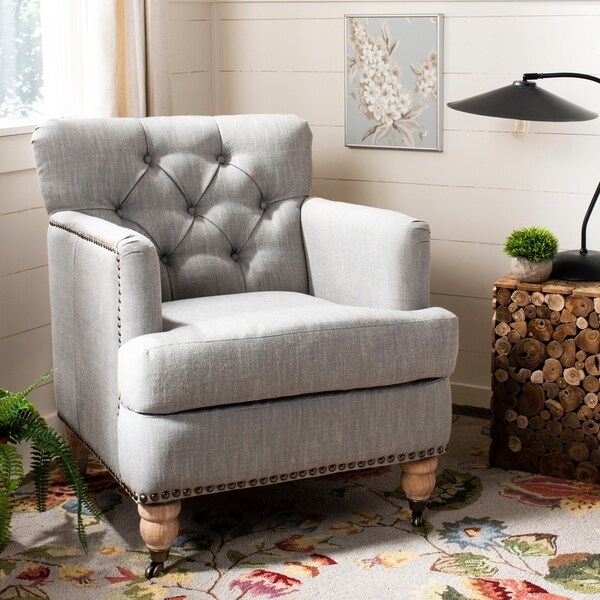 shop safavieh manchester light grey tufted club chair on light grey club chair