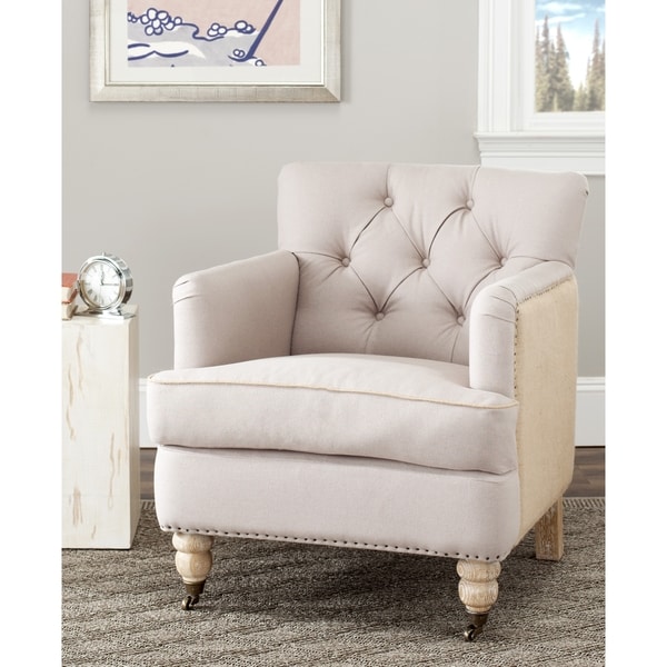 Safavieh Manchester Linen/Jute Beige Tufted Club Chair