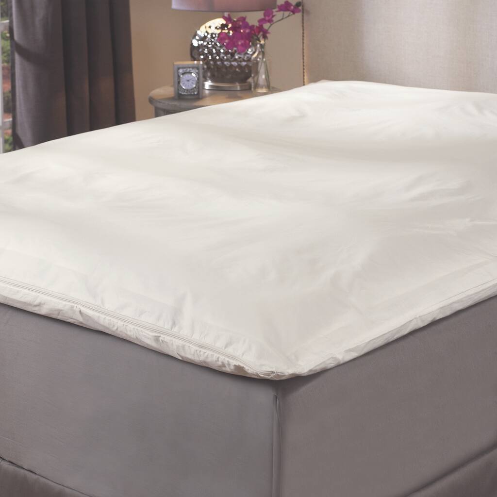 Protective Featherbed/ Fiberbed Cotton Zip Cover - White