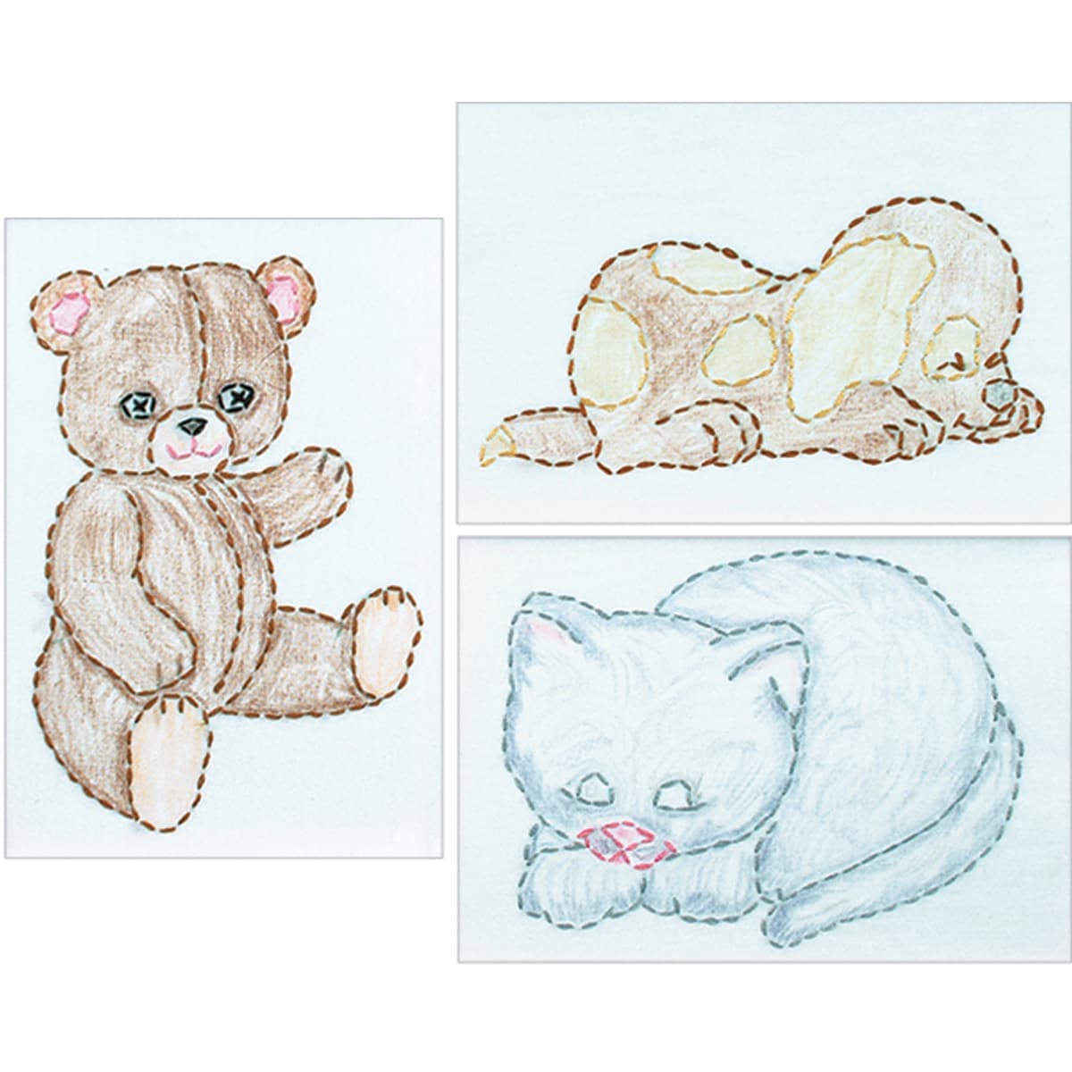 White Stamped Beginner Embroidery Kit 6x8 Samplers 3/pkg huggable Animals