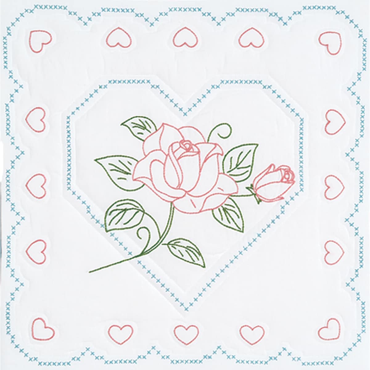 Stamped White Quilt Blocks 18x18 6/pkg rose And Heart