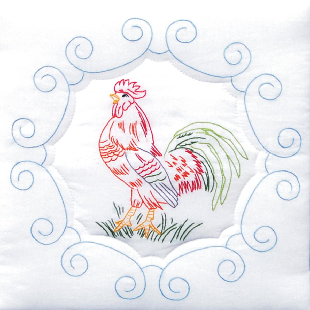 Stamped White Quilt Blocks 18x18 6/pkg rooster