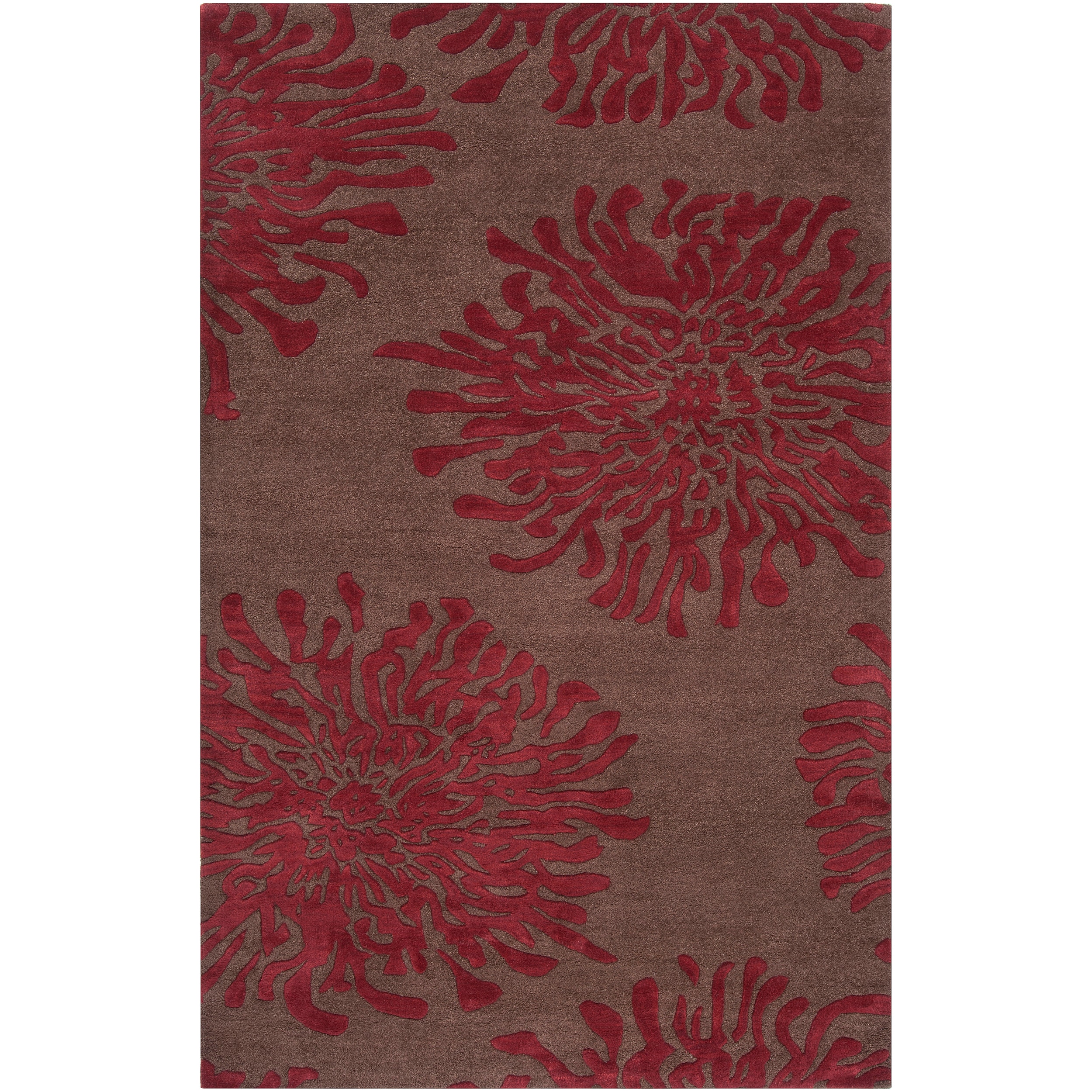 Hand tufted Custard Burgundy Wool Floral Rug (33 X 53)