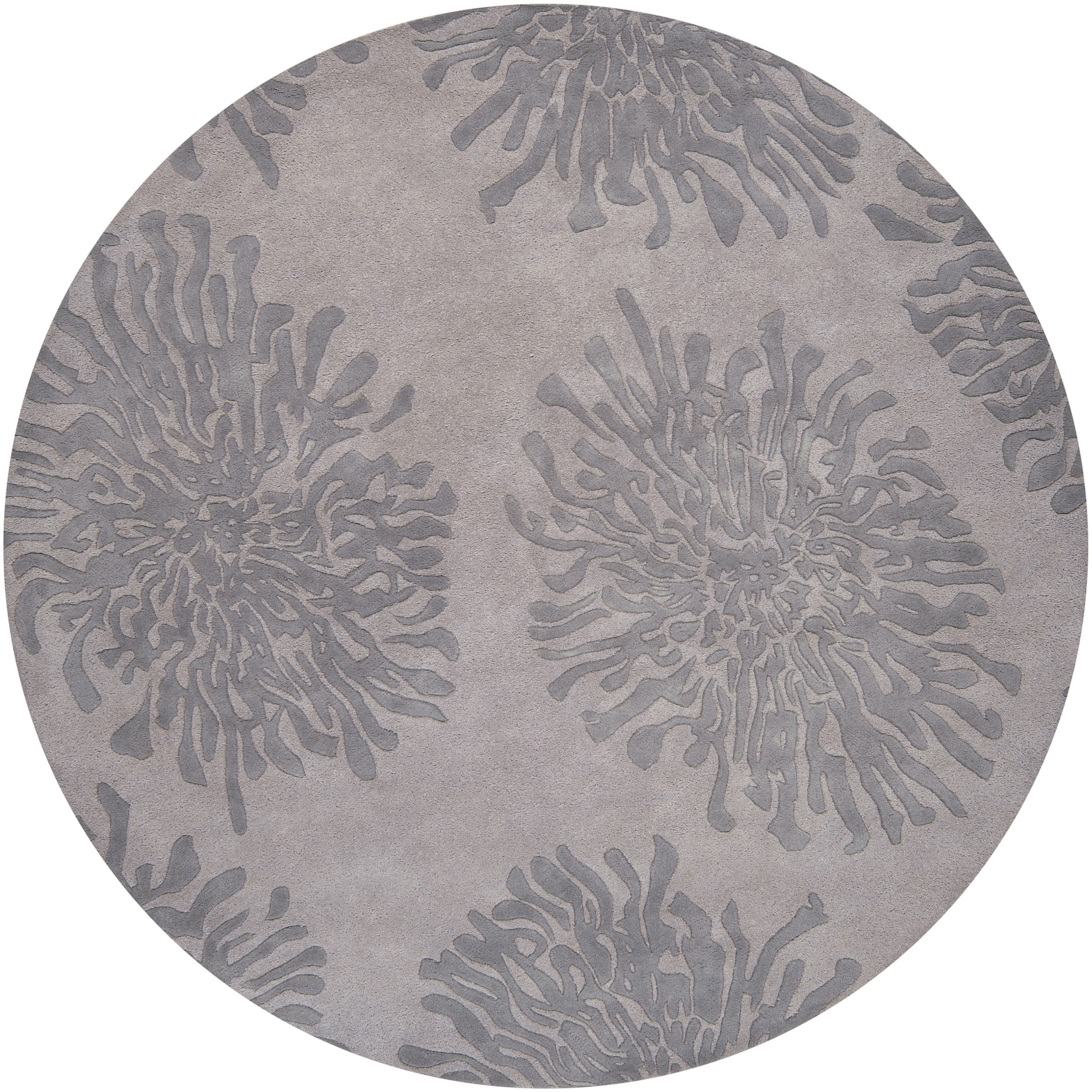 Hand tufted Custard Grey Floral Wool Rug (8 Round)