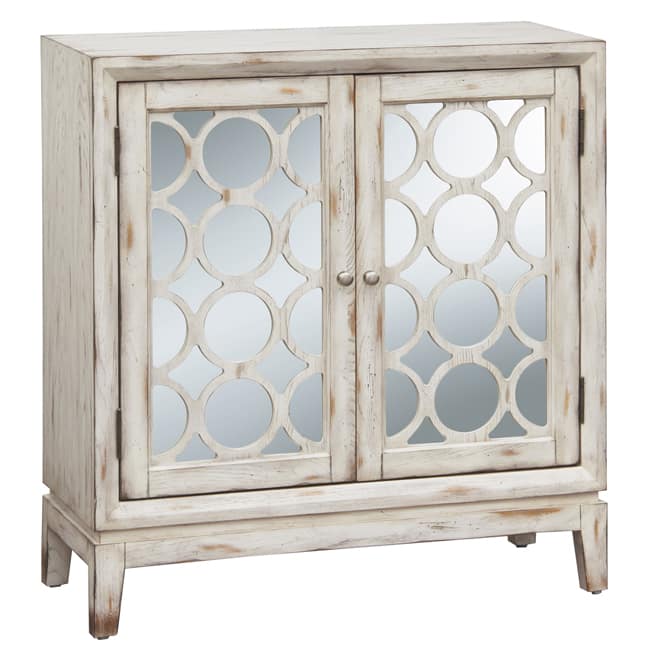 Distressed Vintage White Mirrored Accent Chest