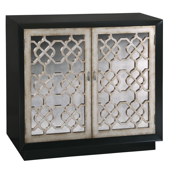 Black Finish Antiqued Mirror Accent Chest