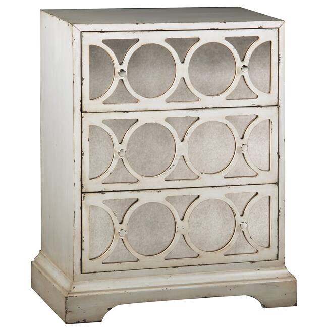 Distressed Cream Antiqued Mirror Accent Chest