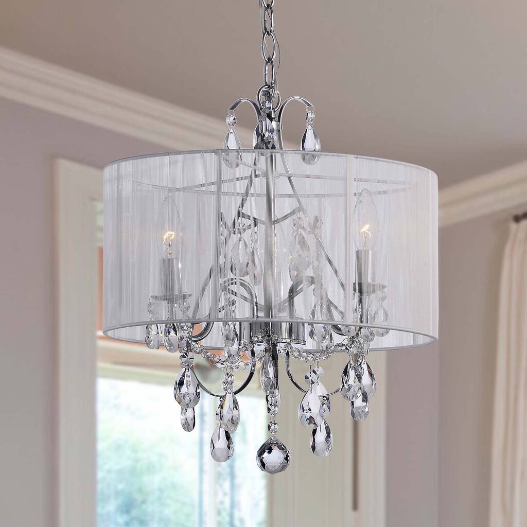 Maury White Cotton Thread and Chrome Crystal Chandelier