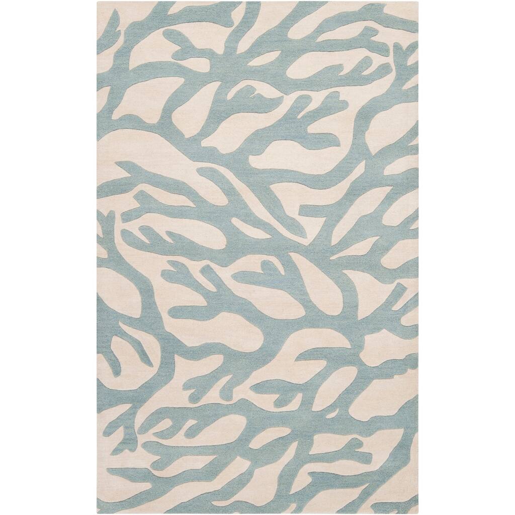 Hand-tufted Bacelot Bay Blue Beach Inspired Wool Area Rug - 5' x 8'