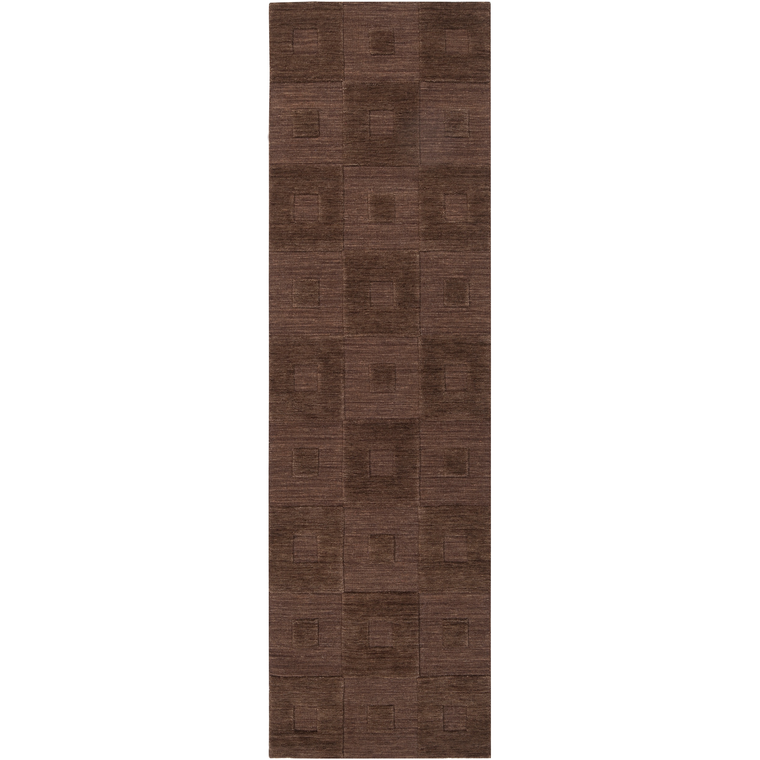 Hand crafted Solid Brown Geometric Indus Valley Wool Rug (26 X8)