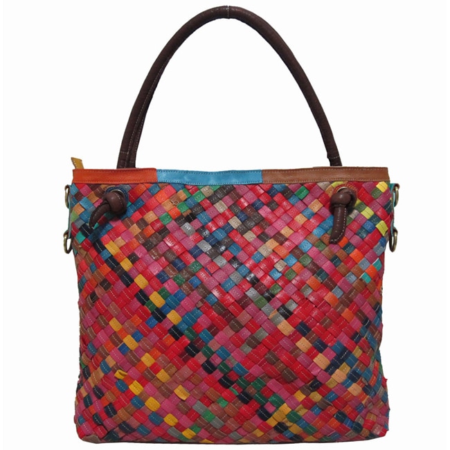 Amerileather Rainbow Weaver Leather Tote Bag - 14306545 - Overstock.com ...