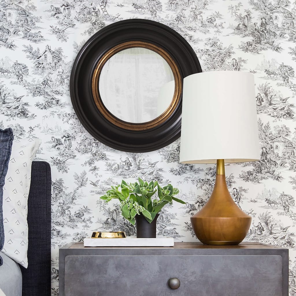 Allan Andrews Round Black Wood Framed Convex Albert Wall Mirror