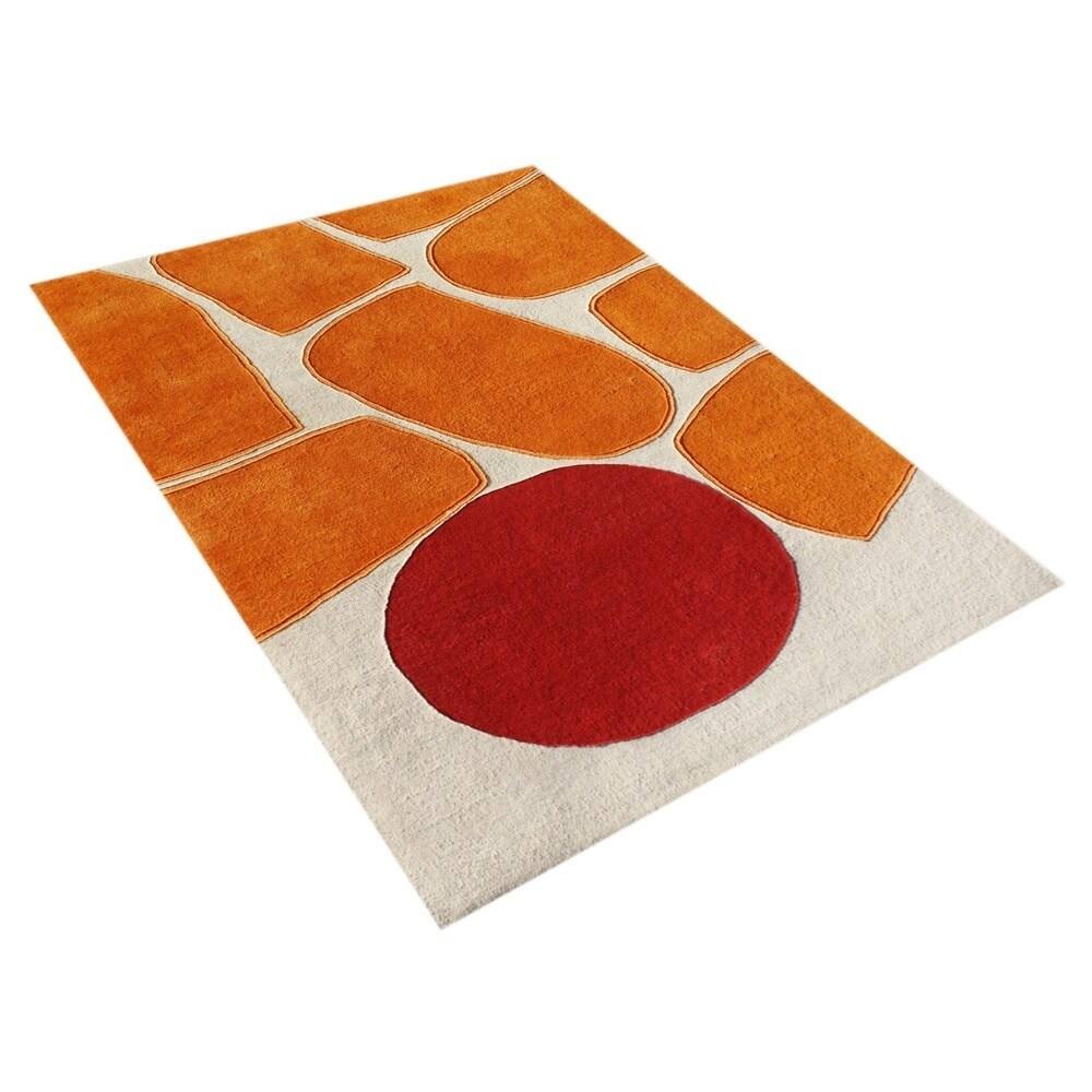 Alliyah Handmade Sand New Zealand Blend Wool Rug - Red Orange/Pompeian Red - 4' x 6'
