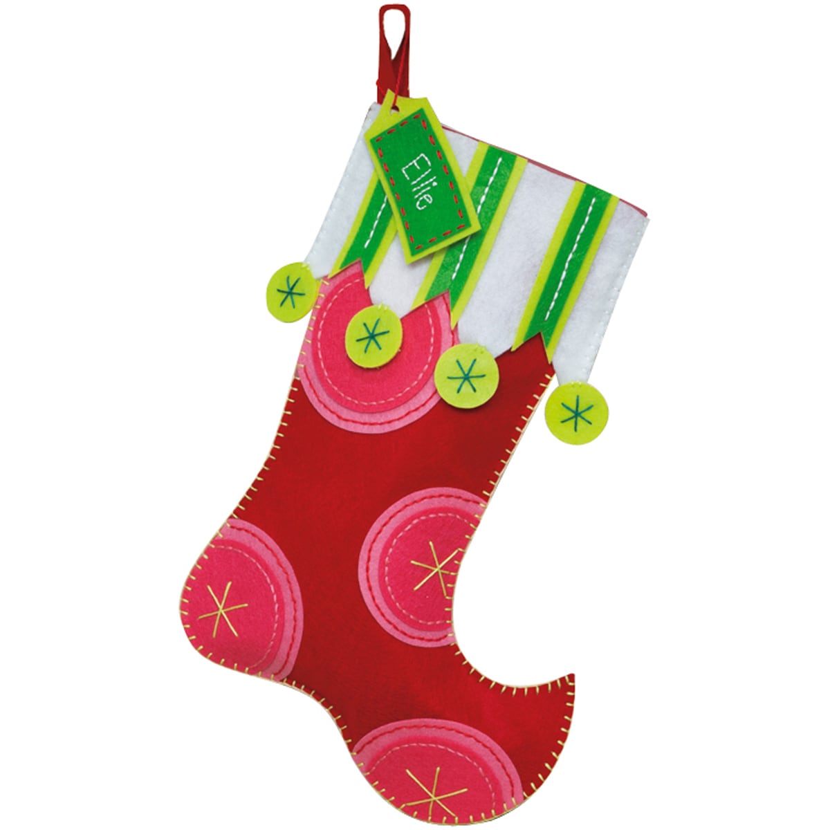 Polka Dot Stocking From Dimensions - Felt Applique - Cross-Stitch