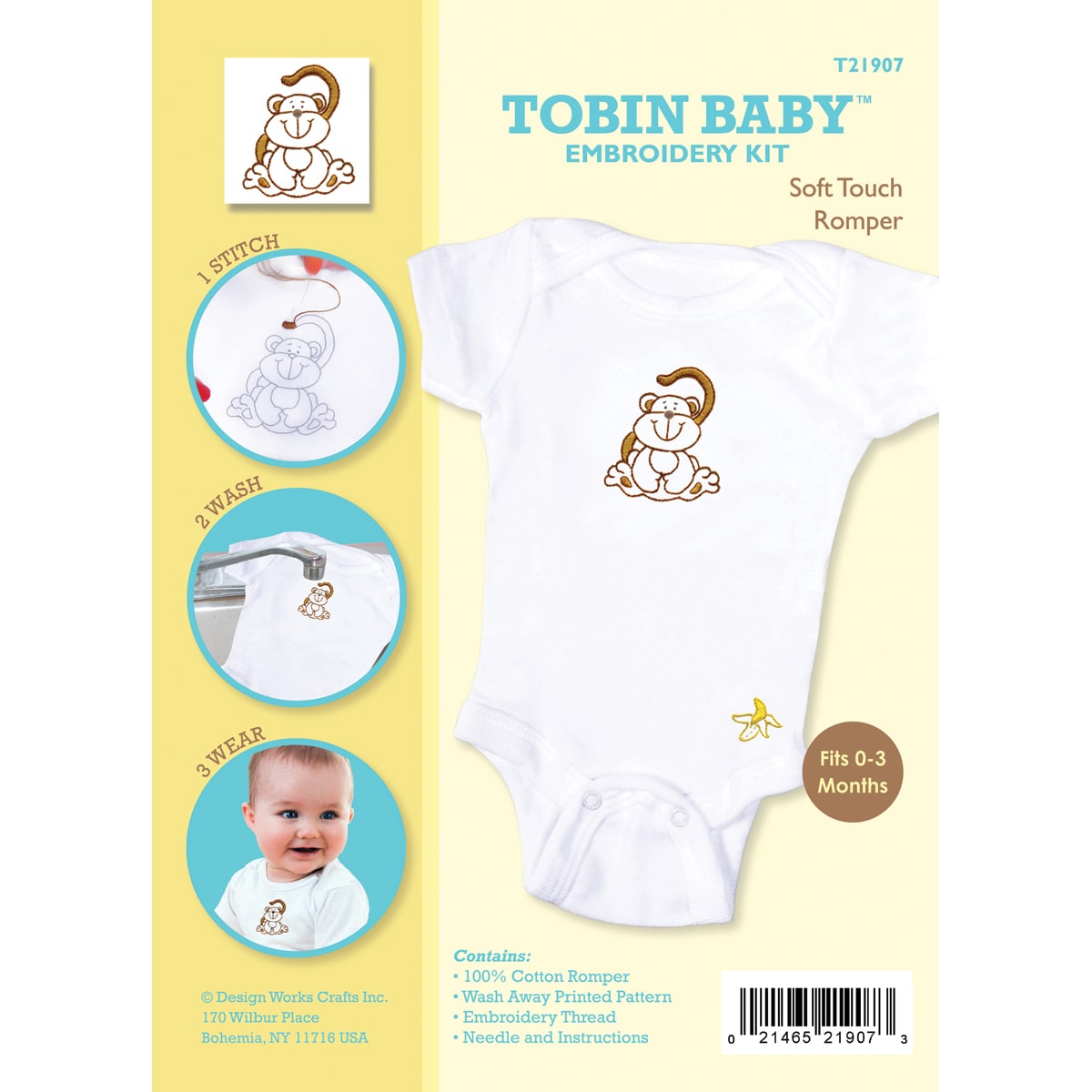 Tobin Baby Monkey Soft Touch Romper Embroidery Kit fits 0 3 Months