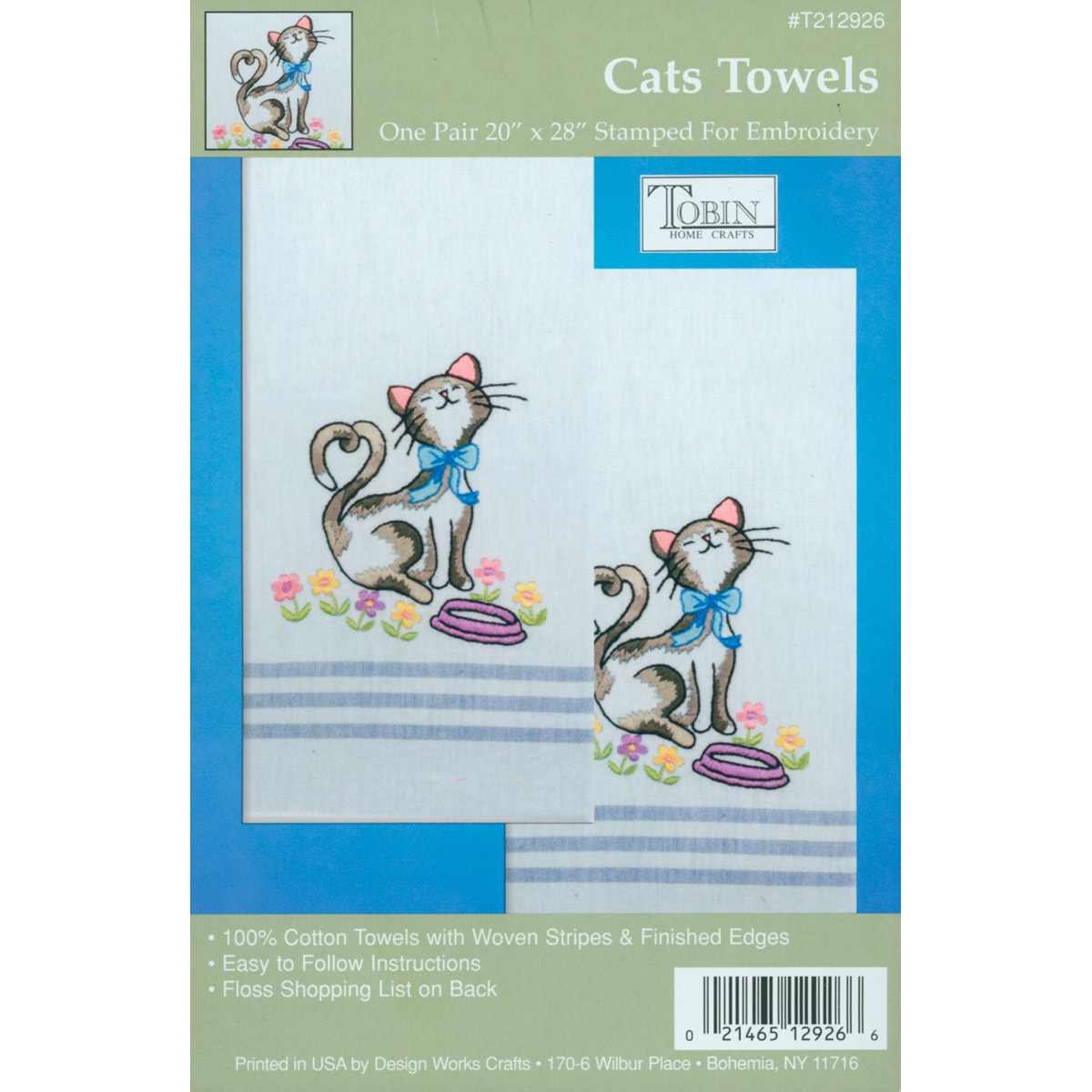 Tobin Stamped Woven Cotton Kitchen Towels For Embroidery  Cats