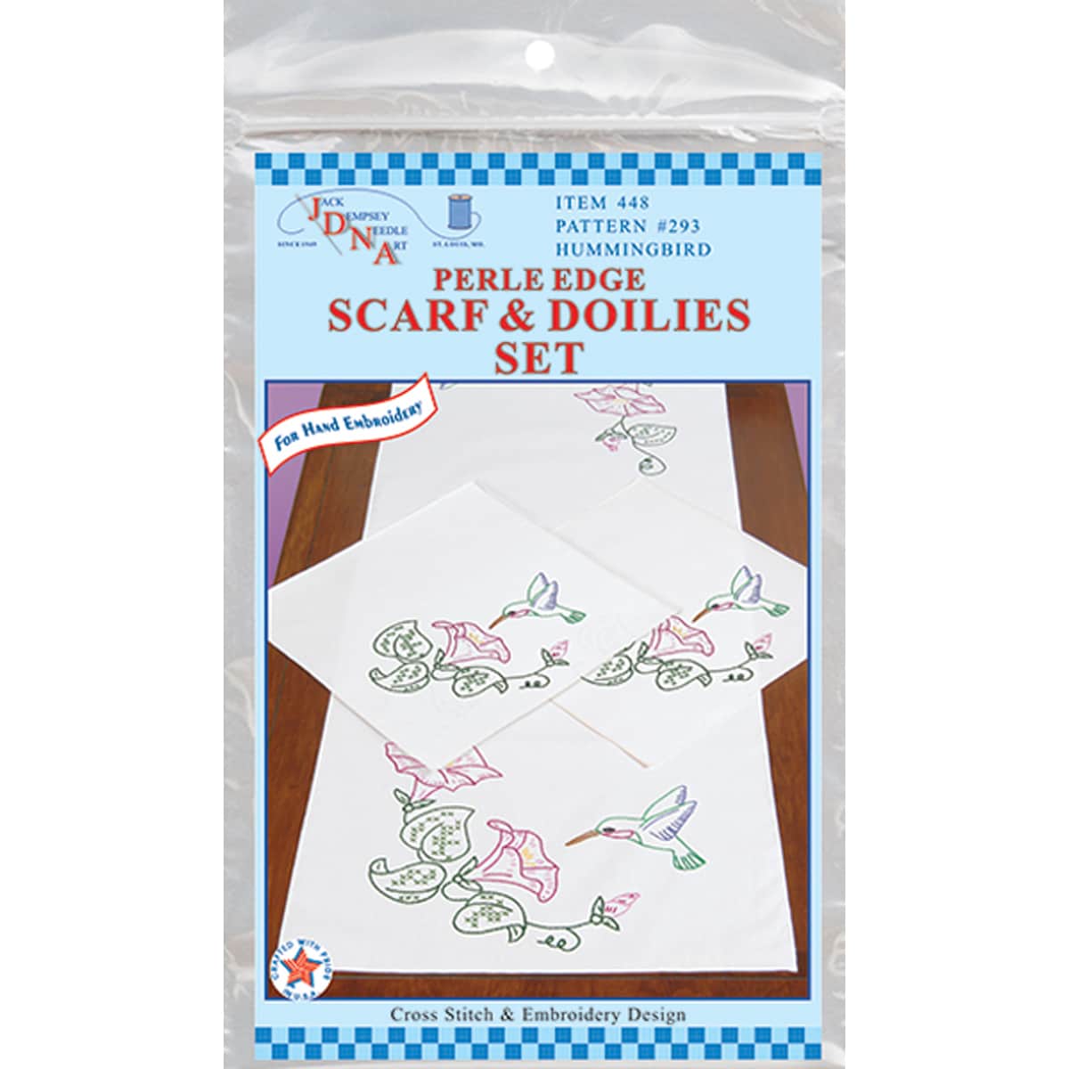 Stamped Dresser Scarf and Doilies Perle Edge 3/pkg hummingbird (White. )