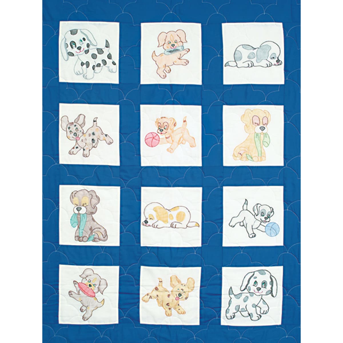 Stamped White Nursery Quilt Blocks 9x9 12/pkg puppies