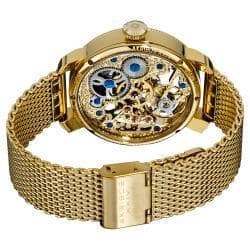 Akribos XXIV Men's Stainless Mechanical Skeleton Gold-Tone Mesh Bracelet Watch