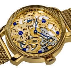 Akribos XXIV Men's Stainless Mechanical Skeleton Gold-Tone Mesh Bracelet Watch