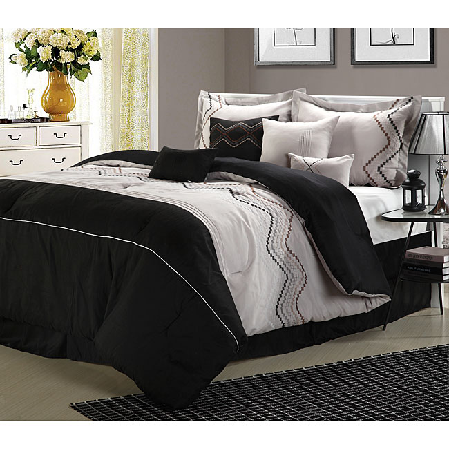 Horizon Embroidered Grey/Black 8-piece Comforter Set - Free Shipping ...