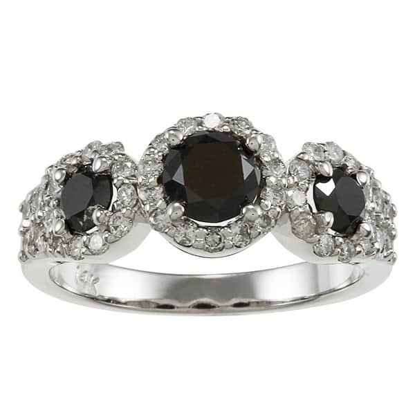 Auriya 14k Gold 1 1/5ctw 3-Stone Black Diamond Ring (G-H, I1-I2)