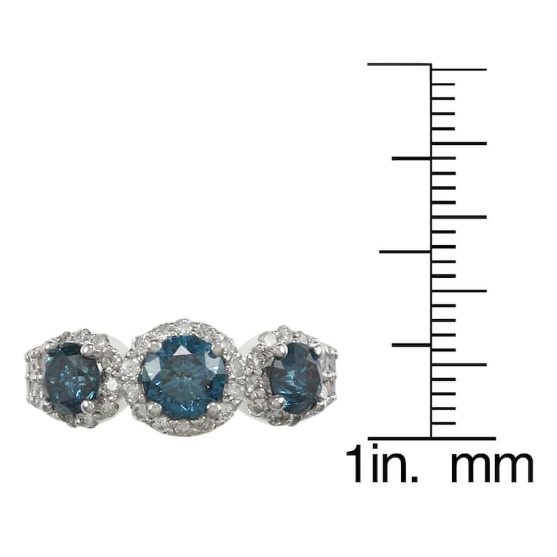 Auriya 14k Gold 1 1/5ctw 3-Stone Halo Blue Diamond Engagement Ring (G-H, I1-I2)