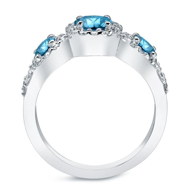 Auriya 14k Gold 1 1/5ctw 3-Stone Halo Blue Diamond Engagement Ring (G-H, I1-I2)