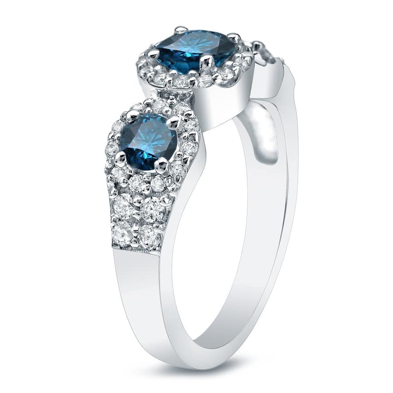 Auriya 14k Gold 1 1/5ctw 3-Stone Halo Blue Diamond Engagement Ring (G-H, I1-I2)
