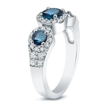 Auriya 14k Gold 1 1/5ctw 3-Stone Halo Blue Diamond Engagement Ring (G-H, I1-I2)