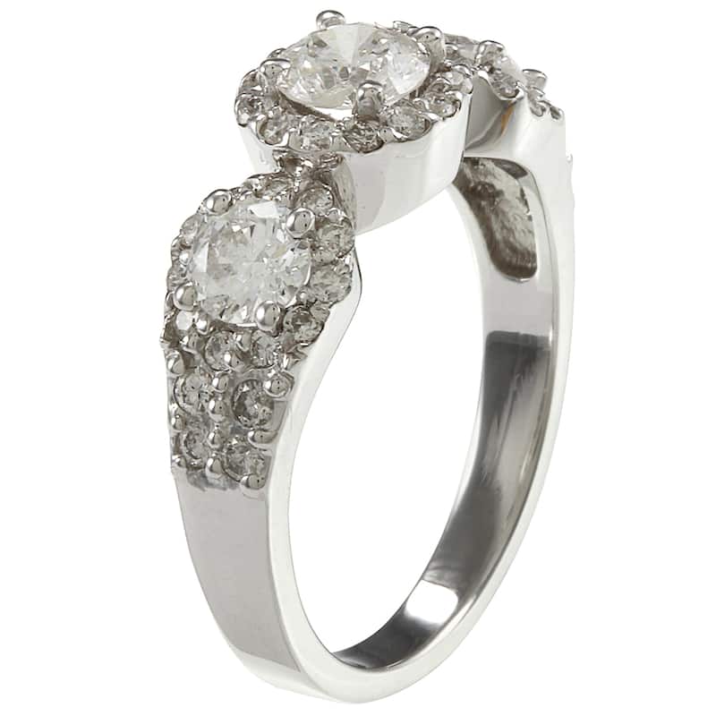 Auriya 14k Gold 1 1/5ct TDW Round 3-Stone Diamond Halo Engagement Ring (G-H, I1-I2)