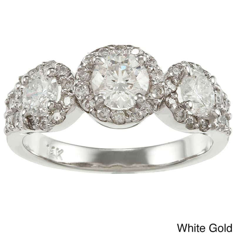 Auriya 14k Gold 1 1/5ct TDW Round 3-Stone Diamond Halo Engagement Ring (G-H, I1-I2) - 4 - White