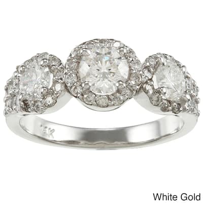 Auriya 14k Gold 1 1/5ct TDW Round 3-Stone Diamond Halo Engagement Ring (G-H, I1-I2)