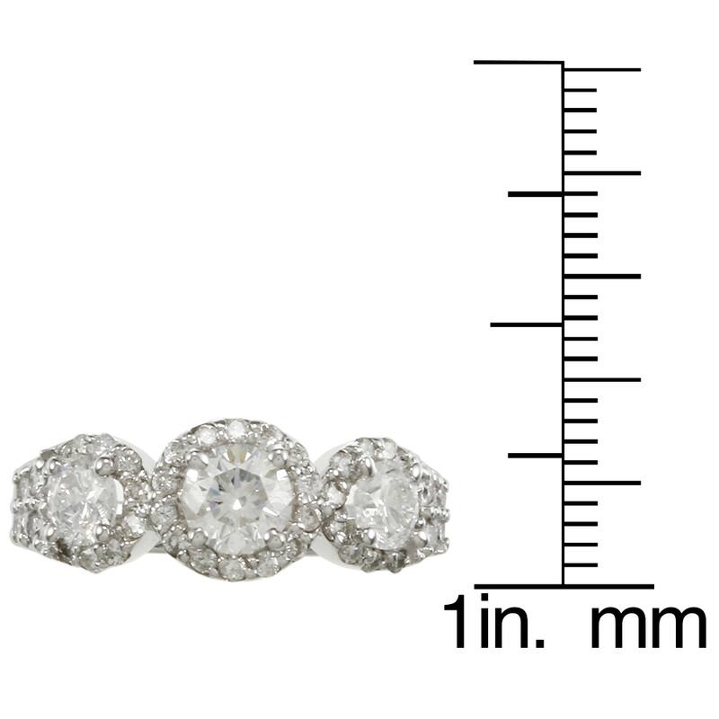 Auriya 14k Gold 1 1/5ct TDW Round 3-Stone Diamond Halo Engagement Ring (G-H, I1-I2)