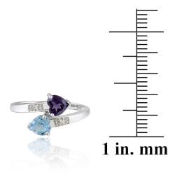 Glitzy Rocks 10k White Gold Diamond Swiss Blue Topaz And Amethyst Crossover Heart Ring Glitzy Rocks Gemstone Rings