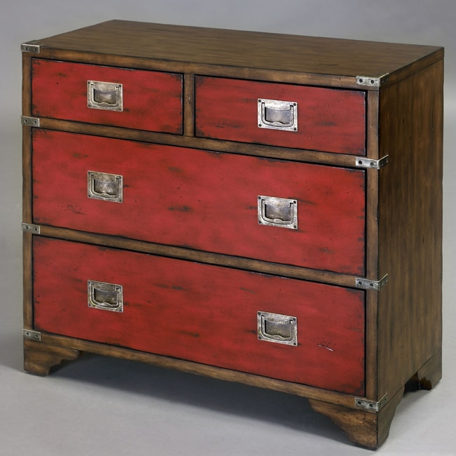 Hand-painted Distressed Walnut Brown/ Red Chest