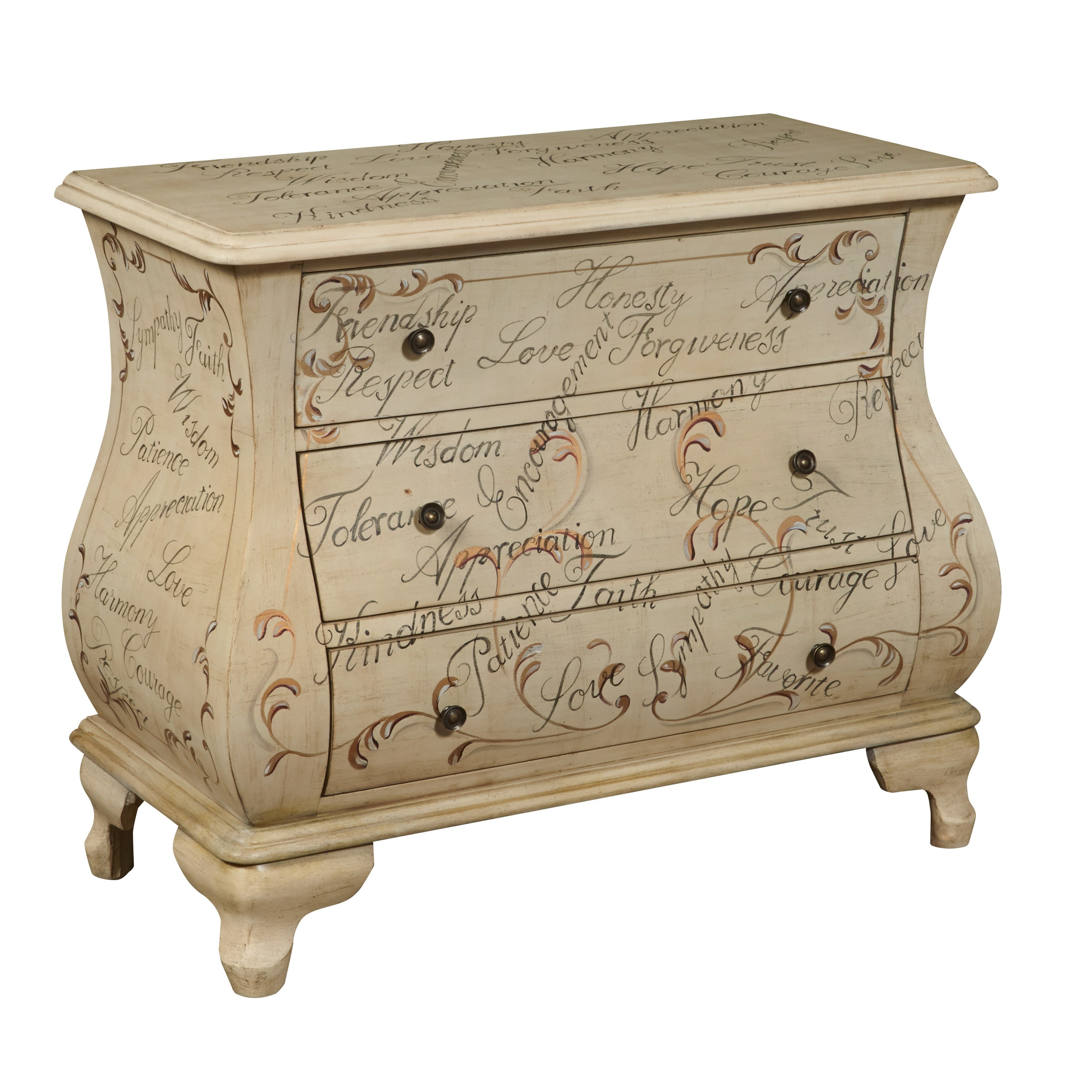 Shop Hand Painted Distressed Antique Ivory Bombay Chest On Sale