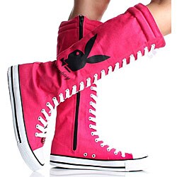 Pink Canvas Sneaker Boots - Overstock 