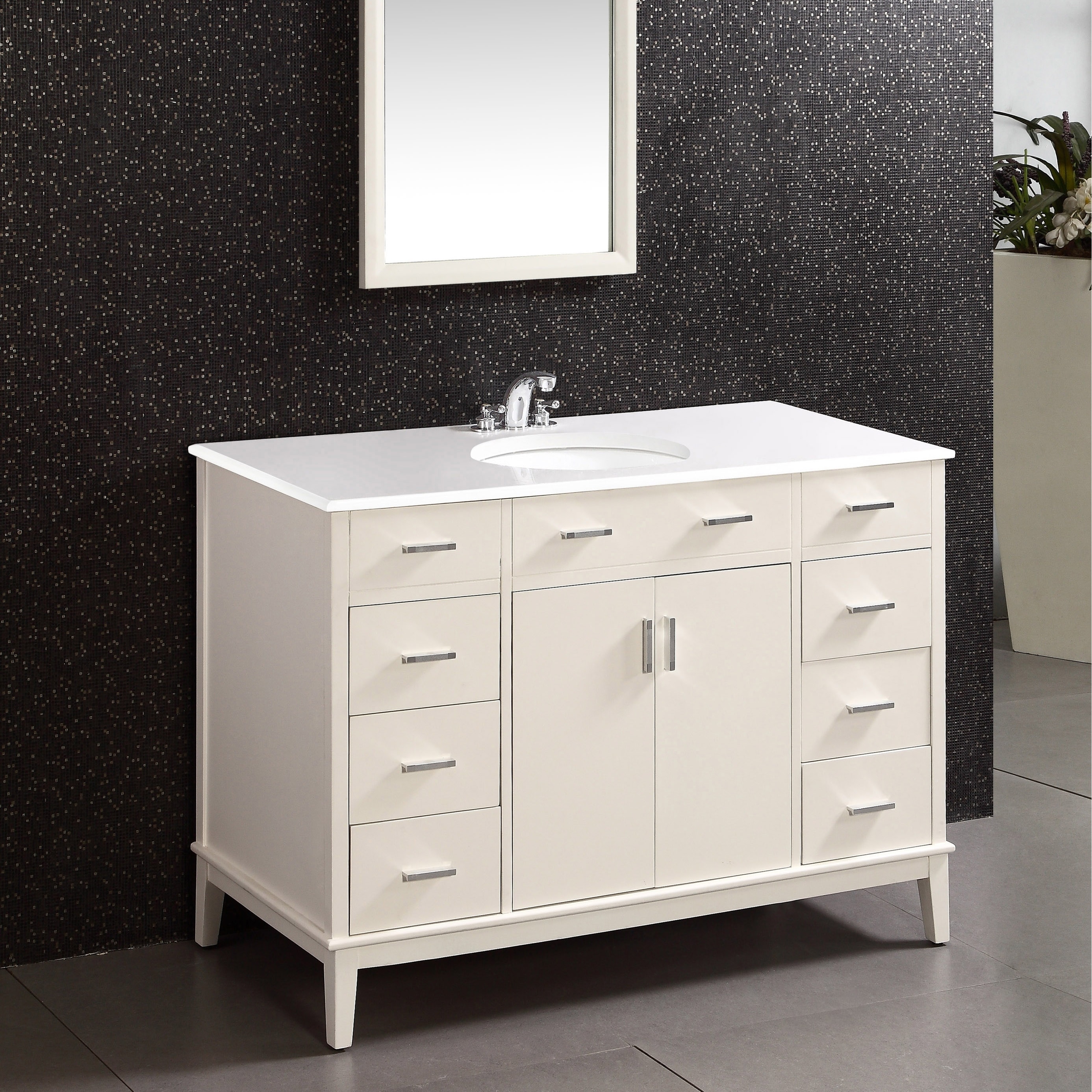 Oxford White 48 inch Bath Vanity With 2 Doors And White Quartz Marble Top