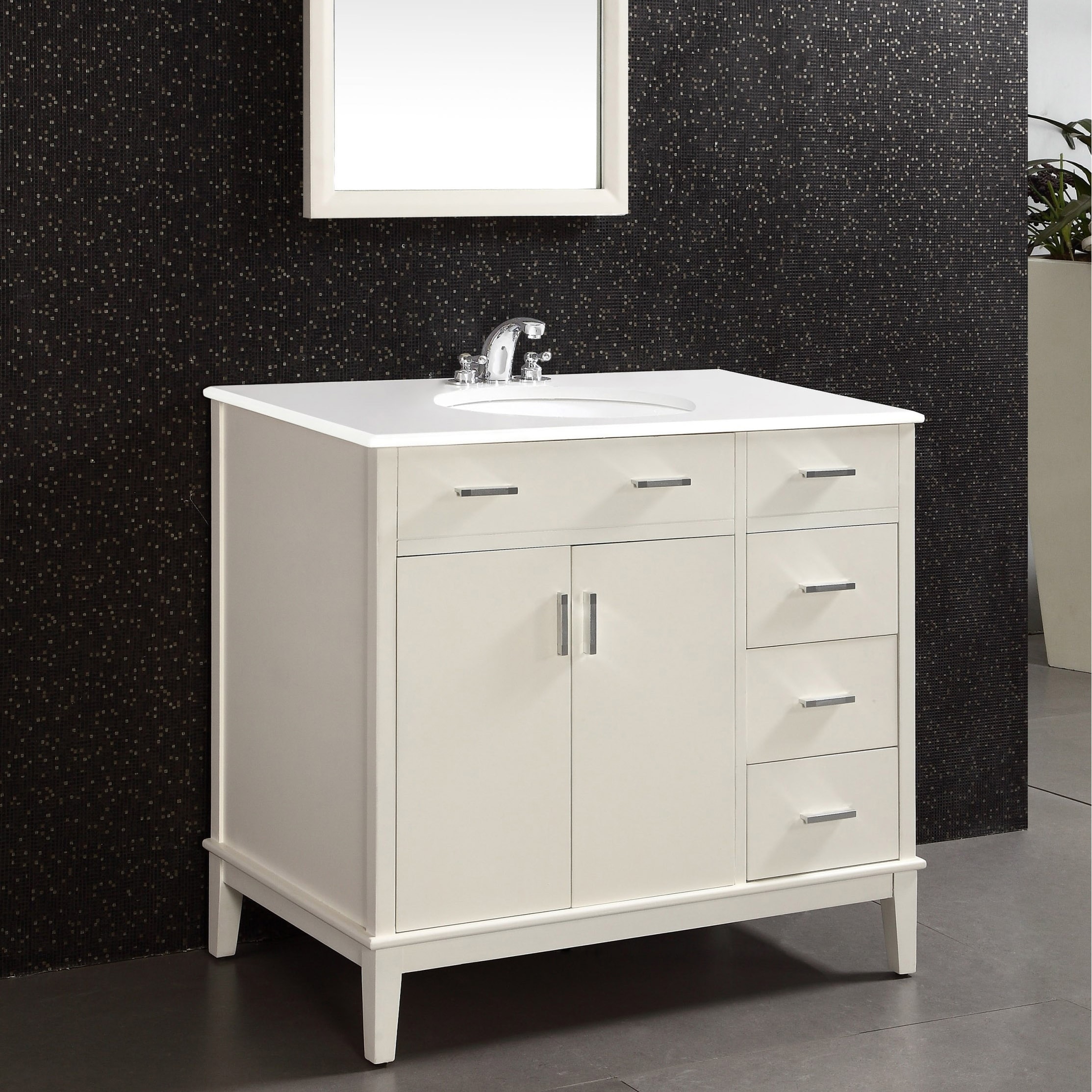 Oxford White 36 inch Bath Vanity With 2 Doors And White Quartz Marble Top